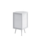 Meuble d'angle bas à porte unique en fer et verre trempé, blanc/noir, avec 2 étagères de rangement – Simple