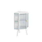 Meuble d'angle bas à porte unique en fer et verre trempé, blanc/noir, avec 2 étagères de rangement – Simple