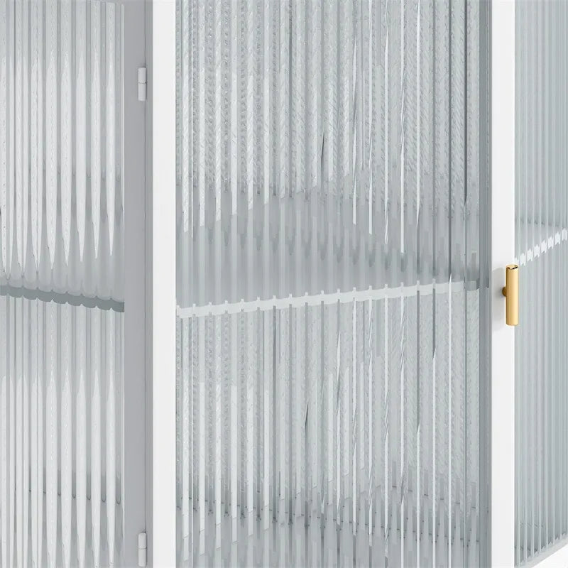 Meuble d'angle bas à porte unique en fer et verre trempé, blanc/noir, avec 2 étagères de rangement – Simple