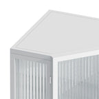Meuble d'angle bas à porte unique en fer et verre trempé, blanc/noir, avec 2 étagères de rangement – Simple