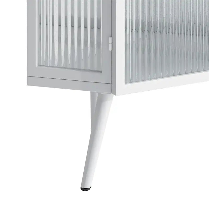 Meuble d'angle bas à porte unique en fer et verre trempé, blanc/noir, avec 2 étagères de rangement – Simple