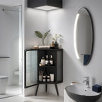 Meuble d'angle bas à porte unique en fer et verre trempé, blanc/noir, avec 2 étagères de rangement – Simple