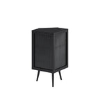 Meuble d'angle bas à porte unique en fer et verre trempé, blanc/noir, avec 2 étagères de rangement – Simple