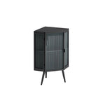 Meuble d'angle bas à porte unique en fer et verre trempé, blanc/noir, avec 2 étagères de rangement – Simple