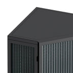 Meuble d'angle bas à porte unique en fer et verre trempé, blanc/noir, avec 2 étagères de rangement – Simple