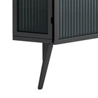 Meuble d'angle bas à porte unique en fer et verre trempé, blanc/noir, avec 2 étagères de rangement – Simple