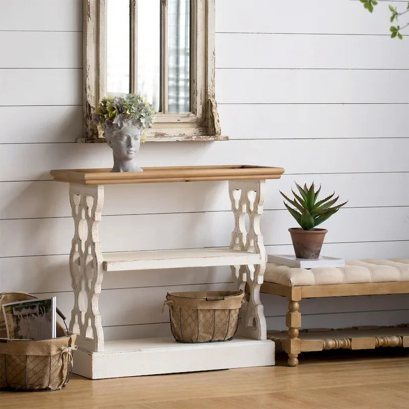Console 3 niveaux blanche antique avec plateau amovible, pour 1 personne