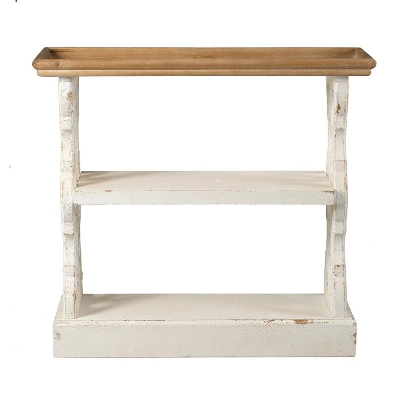 Console 3 niveaux blanche antique avec plateau amovible, pour 1 personne