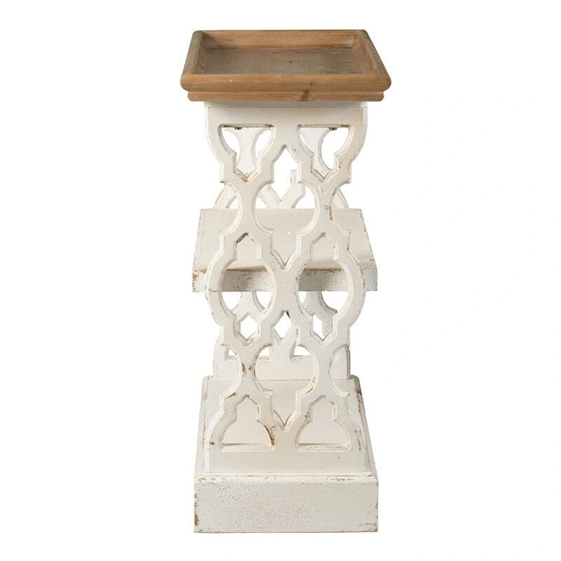 Console 3 niveaux blanche antique avec plateau amovible, pour 1 personne