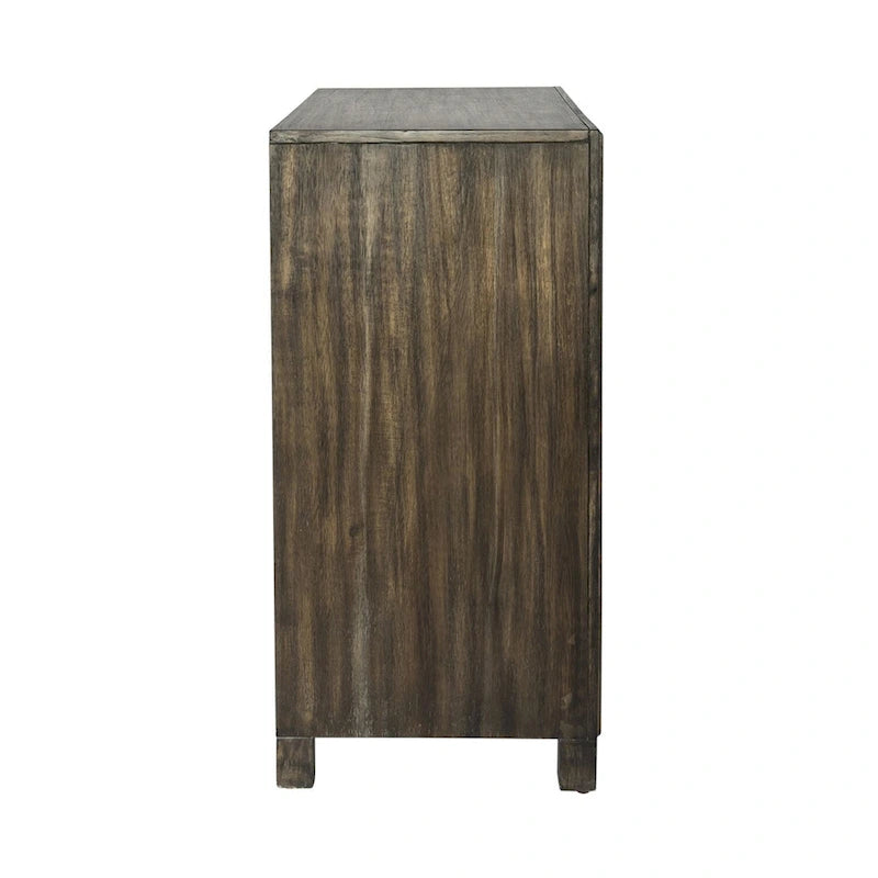 Meuble d'appoint pour le vin à 2 portes en bois d'hévéa et d'acacia vieilli avec casier à 17 bouteilles – Simple