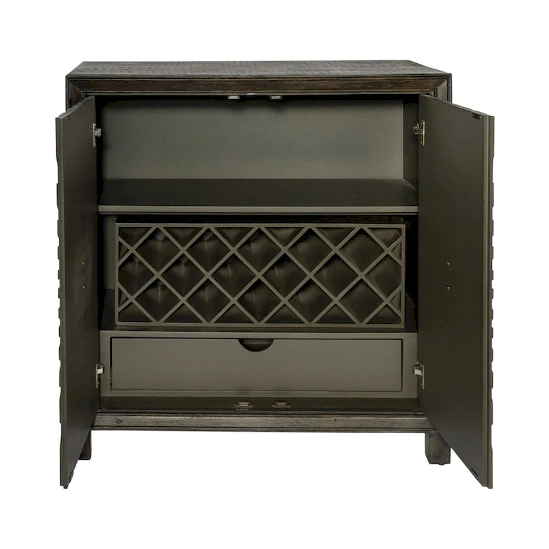 Meuble d'appoint pour le vin à 2 portes en bois d'hévéa et d'acacia vieilli avec casier à 17 bouteilles – Simple
