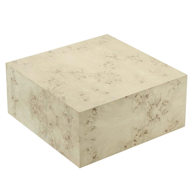 Table basse carrée en placage de loupe de Mappa blanchi/naturel avec pieds réglables – Individuel