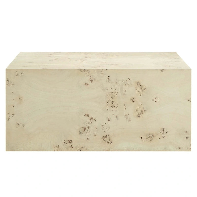 Table basse carrée en placage de loupe de Mappa blanchi/naturel avec pieds réglables – Individuel