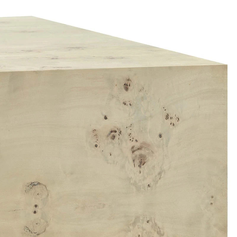 Table basse carrée en placage de loupe de Mappa blanchi/naturel avec pieds réglables – Individuel
