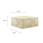 Table basse carrée en placage de loupe de Mappa blanchi/naturel avec pieds réglables – Individuel