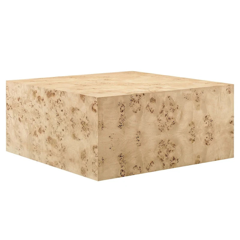 Table basse carrée en placage de loupe de Mappa blanchi/naturel avec pieds réglables – Individuel