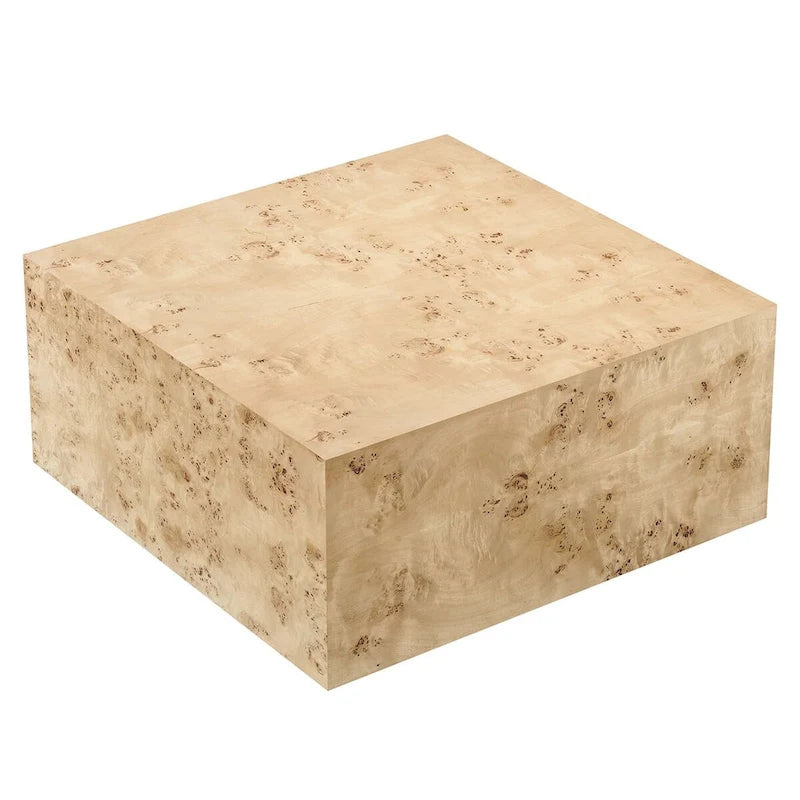 Table basse carrée en placage de loupe de Mappa blanchi/naturel avec pieds réglables – Individuel