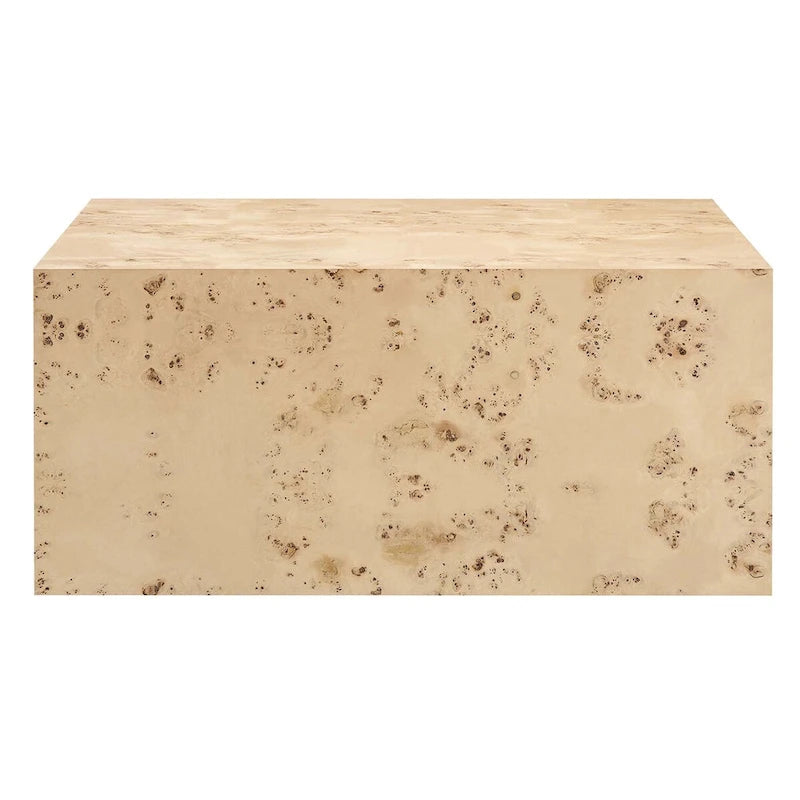 Table basse carrée en placage de loupe de Mappa blanchi/naturel avec pieds réglables – Individuel