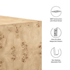 Table basse carrée en placage de loupe de Mappa blanchi/naturel avec pieds réglables – Individuel