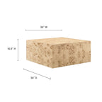 Table basse carrée en placage de loupe de Mappa blanchi/naturel avec pieds réglables – Individuel