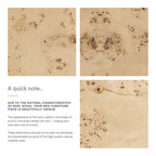 Table basse carrée en placage de loupe de Mappa blanchi/naturel avec pieds réglables – Individuel
