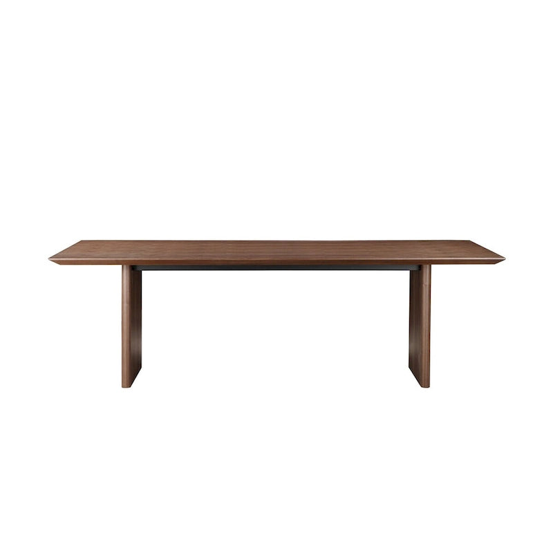 Table à manger rectangulaire en placage de noyer marron avec pieds larges – 8 à 10 places