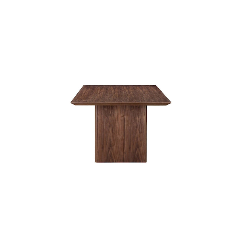 Table à manger rectangulaire en placage de noyer marron avec pieds larges – 8 à 10 places