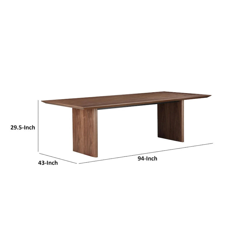 Table à manger rectangulaire en placage de noyer marron avec pieds larges – 8 à 10 places