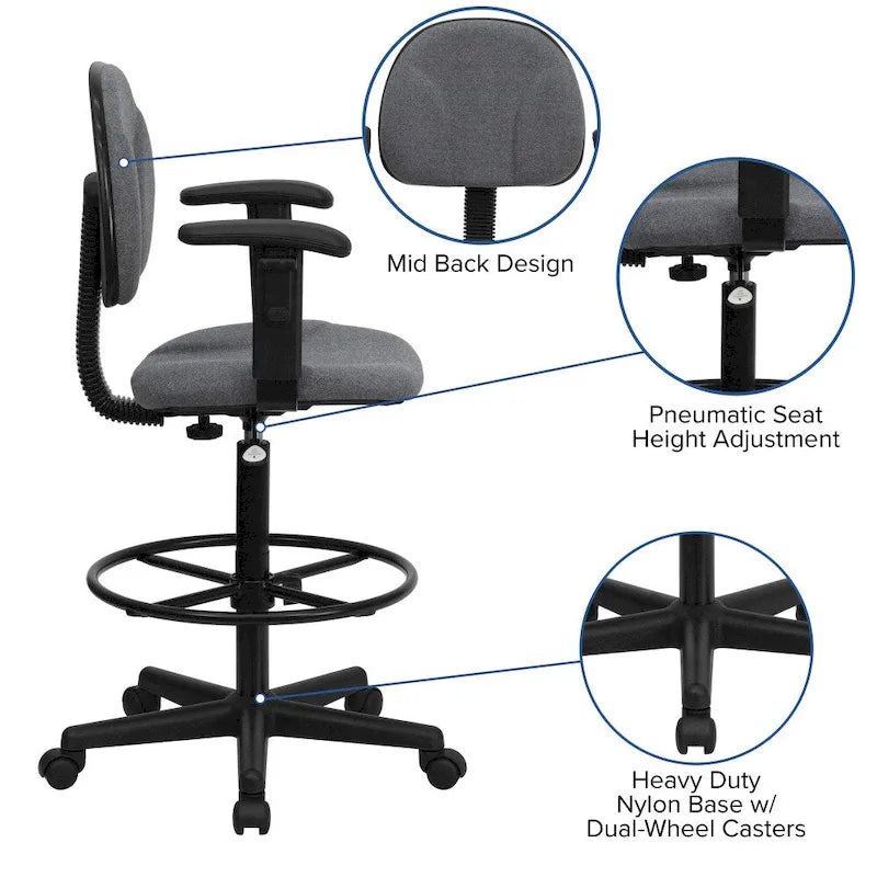 Chaise de bureau sur roulettes en tissu noir/bordeaux/gris/bleu marine avec accoudoirs réglables – Simple