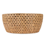 Table basse ronde tambour en rotin naturel et jacinthe d'eau avec plateau en placage de mindi – Simple
