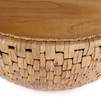 Table basse ronde tambour en rotin naturel et jacinthe d'eau avec plateau en placage de mindi – Simple