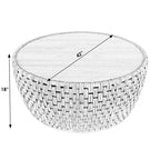 Table basse ronde tambour en rotin naturel et jacinthe d'eau avec plateau en placage de mindi – Simple