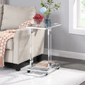 Table d'appoint en forme de C chromée et dorée – Plateau en verre trempé, une personne