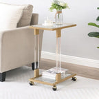 Table d'appoint en forme de C chromée et dorée – Plateau en verre trempé, une personne