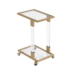 Table d'appoint en forme de C chromée et dorée – Plateau en verre trempé, une personne