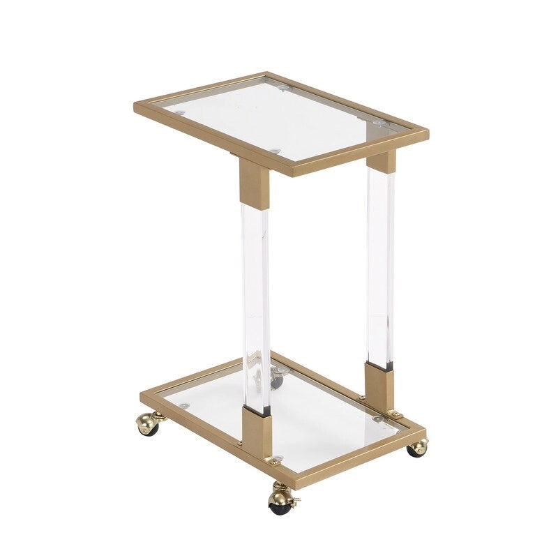 Table d'appoint en forme de C chromée et dorée – Plateau en verre trempé, une personne