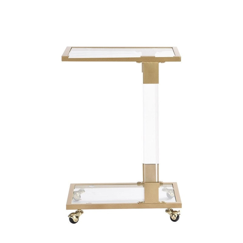 Table d'appoint en forme de C chromée et dorée – Plateau en verre trempé, une personne