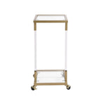 Table d'appoint en forme de C chromée et dorée – Plateau en verre trempé, une personne