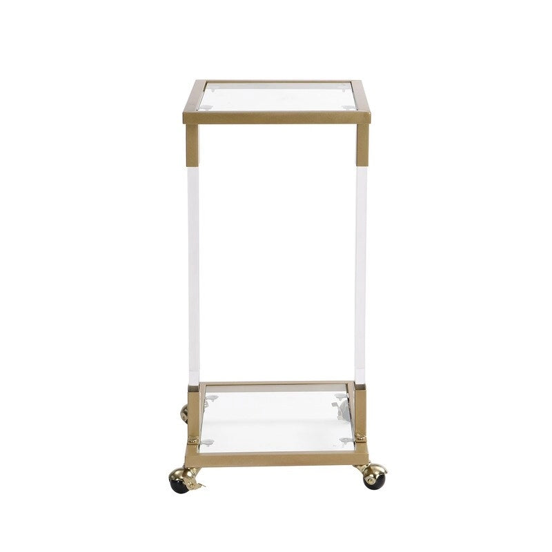 Table d'appoint en forme de C chromée et dorée – Plateau en verre trempé, une personne