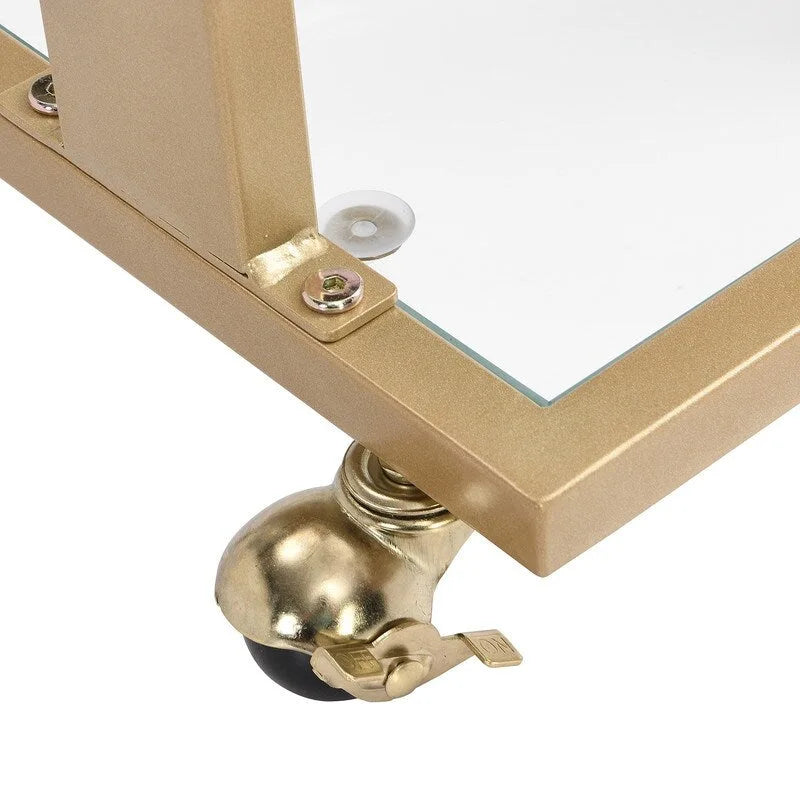 Table d'appoint en forme de C chromée et dorée – Plateau en verre trempé, une personne