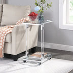 Table d'appoint en forme de C chromée et dorée – Plateau en verre trempé, une personne