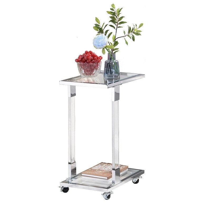 Table d'appoint en forme de C chromée et dorée – Plateau en verre trempé, une personne