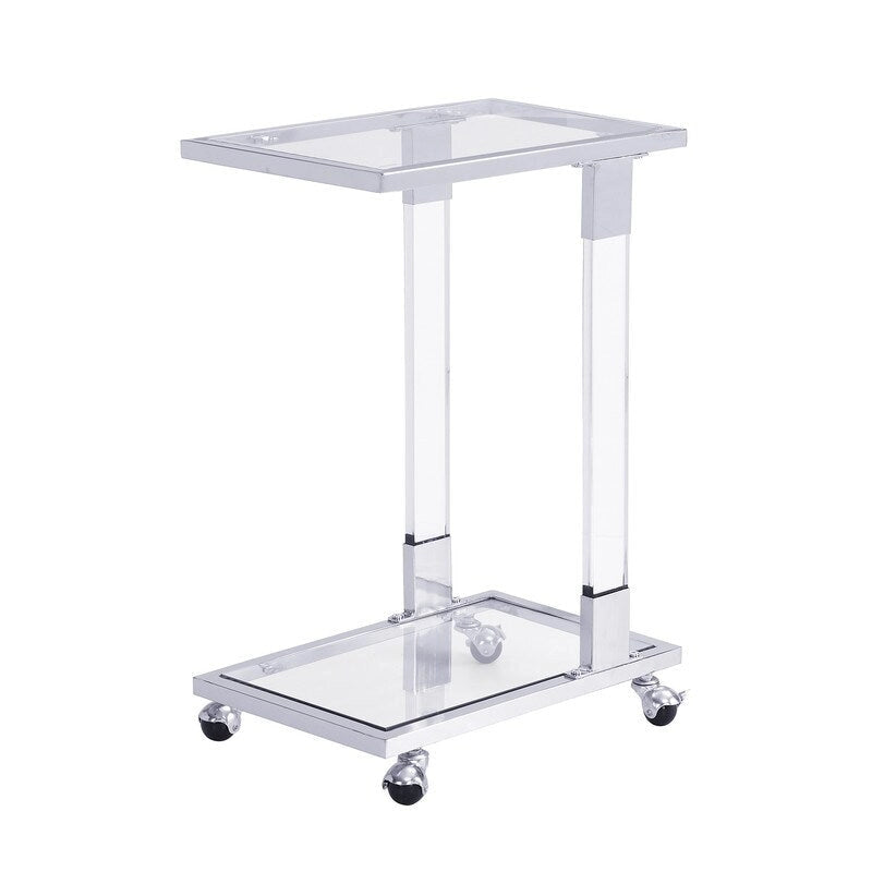 Table d'appoint en forme de C chromée et dorée – Plateau en verre trempé, une personne