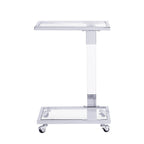 Table d'appoint en forme de C chromée et dorée – Plateau en verre trempé, une personne