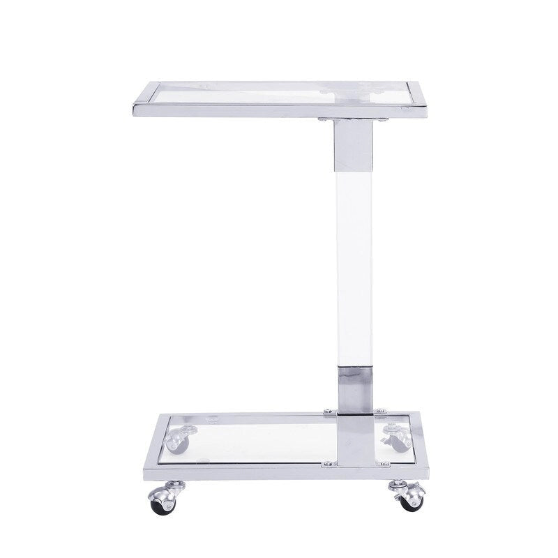 Table d'appoint en forme de C chromée et dorée – Plateau en verre trempé, une personne
