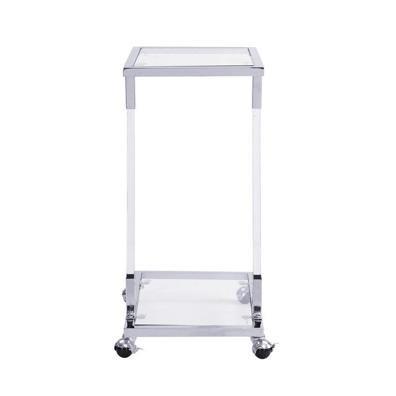 Table d'appoint en forme de C chromée et dorée – Plateau en verre trempé, une personne