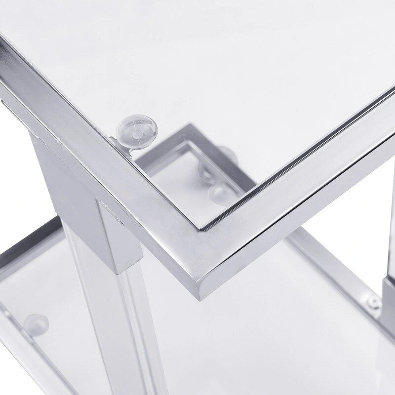 Table d'appoint en forme de C chromée et dorée – Plateau en verre trempé, une personne