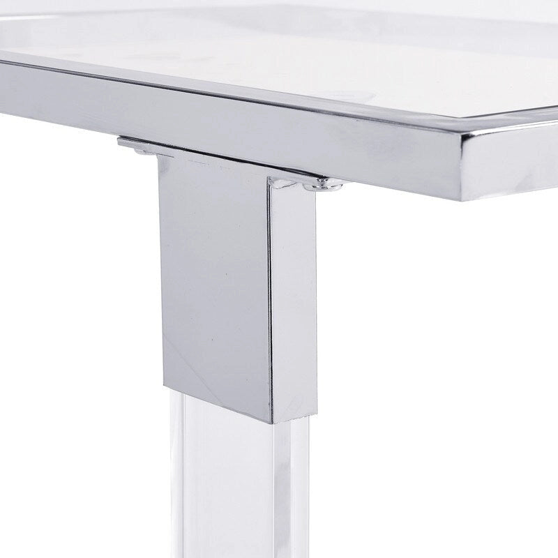 Table d'appoint en forme de C chromée et dorée – Plateau en verre trempé, une personne