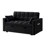 Canapé-lit convertible 4-en-1 en velours noir/taupe/bleu marine avec dossier inclinable et 2 poches latérales – 2 places