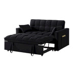 Canapé-lit convertible 4-en-1 en velours noir/taupe/bleu marine avec dossier inclinable et 2 poches latérales – 2 places